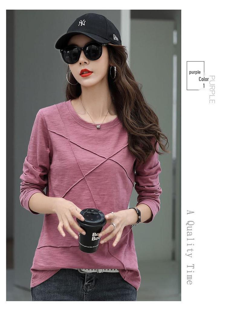 2025 Women's Loose Long Sleeve Bamboo Cotton T-Shirt - Plus Size Versatile Undershirt Top