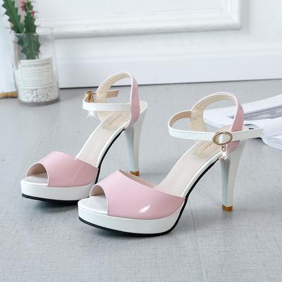 Fashion Summer New Fashion Shoes Color One-line Buckle with Fish Mouth High Heels Stiletto Waterproof Platform Sandals Women
