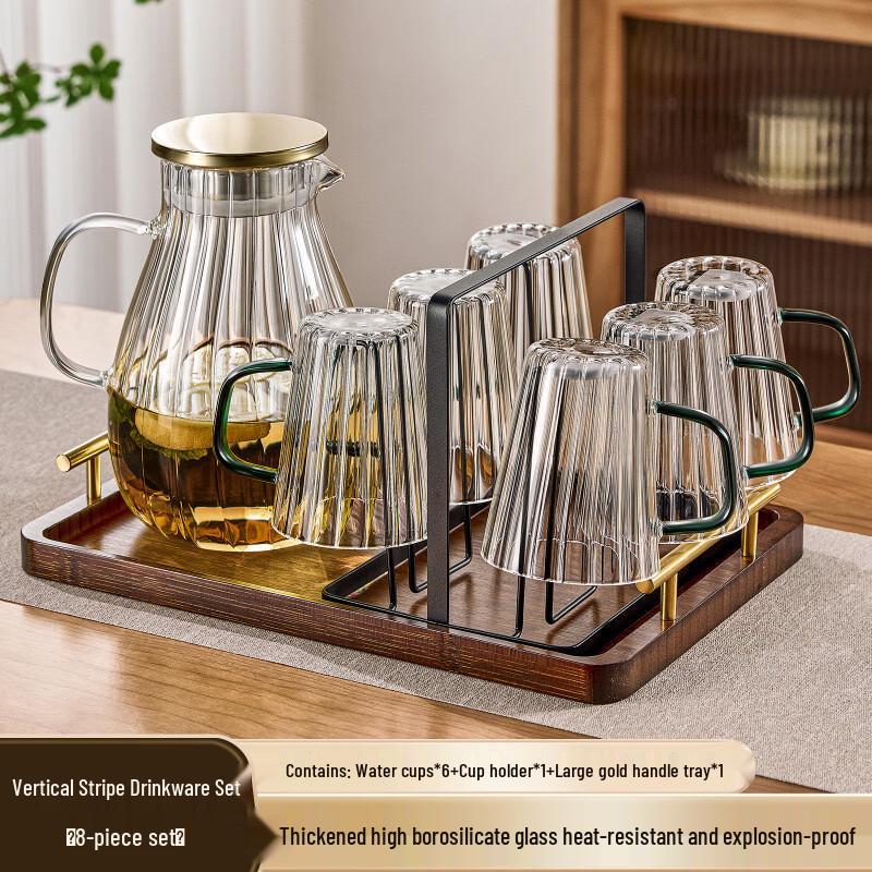 Handon Vertical Stripe Glass Tea Cup Set with 2L Pitcher