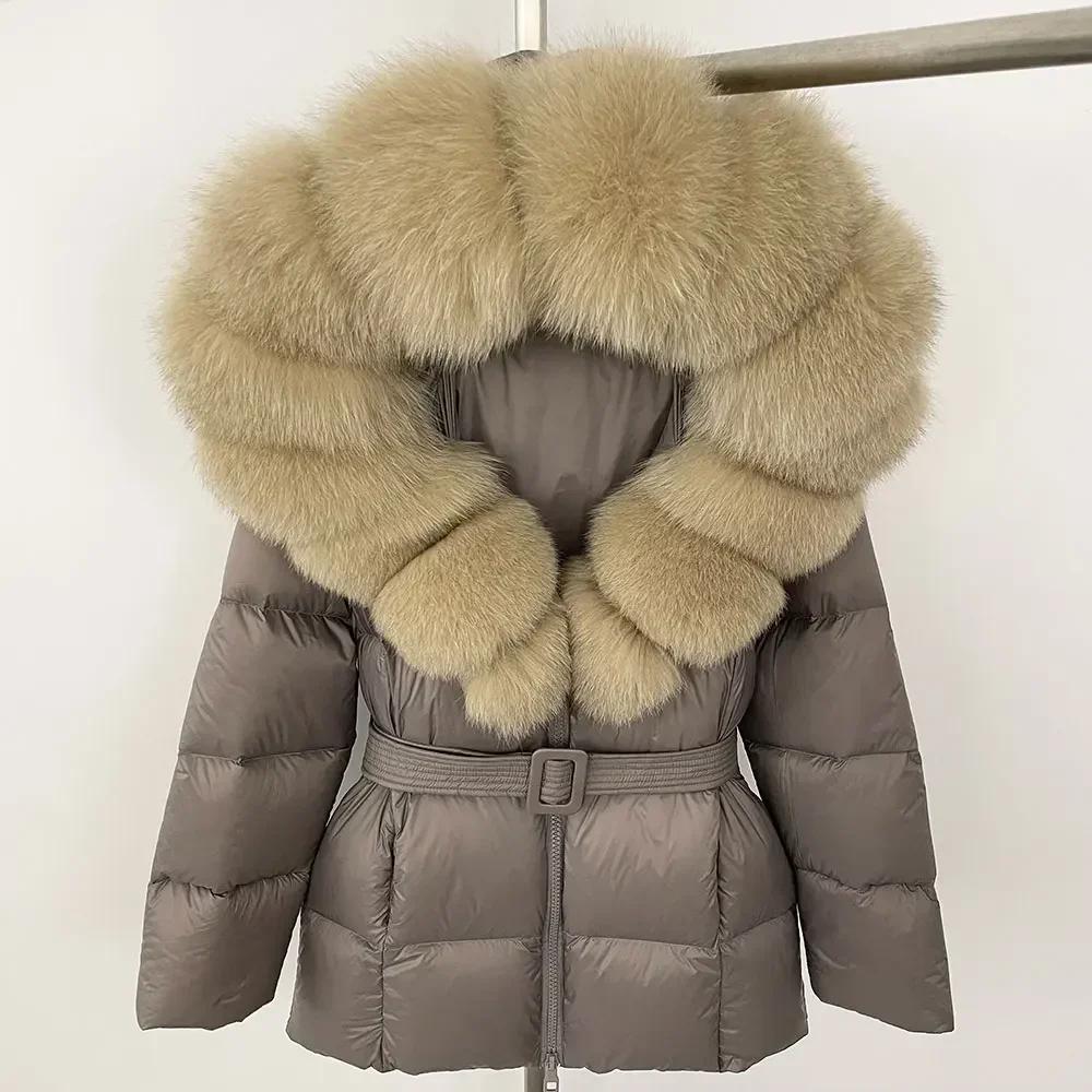 OFTBUY 2024 Jachetă albă din puf de rață, groasă, caldă, 90%, jachetă de iarnă pentru femei, cu guler de blană de raton naturală, cu glugă, casual