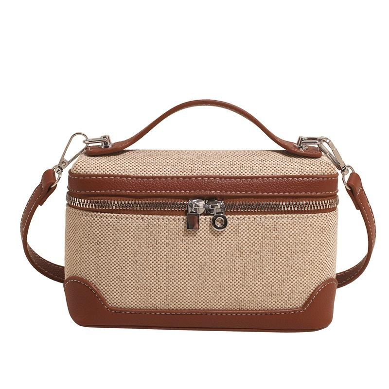 

Ретро мода портативная коробка маленькая квадратная сумка женская новая холщовая контрастного цвета лоскутная сумка мессенджер коричневый