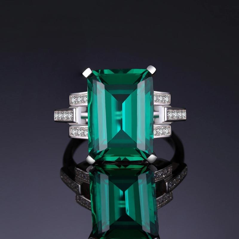 Emerald Gemstone Rings for Women Solid 925 Sterling Silver Ring Silver Wedding Engagement Band Romantic Fine Jewelry Gift