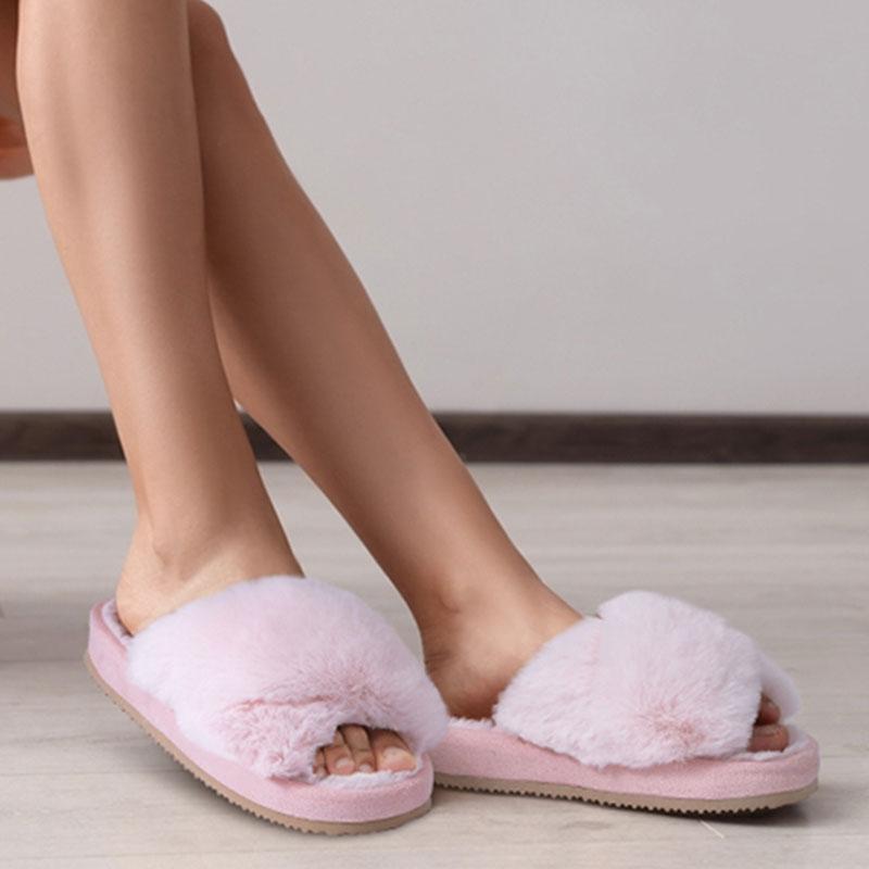 Fashion Litfun New Winter Plush Fluffy Slippers For Women Fashion Open Toe Comfort Fuzzy Slippers Indoor Warm Soft Furry Home Slippers