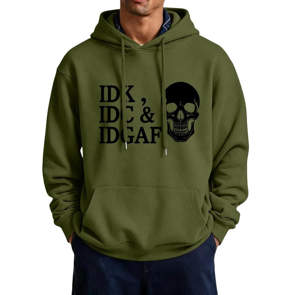 Men's Casual Color Hooded Sweatshirt with Large Pockets and Funny Saying Print