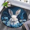 Rabbit Flowers Blue Garden Round Area Rug,Carpet Rug for Living Room Bedroom Sofa Playroom Decor,Non-slip Floor Mat