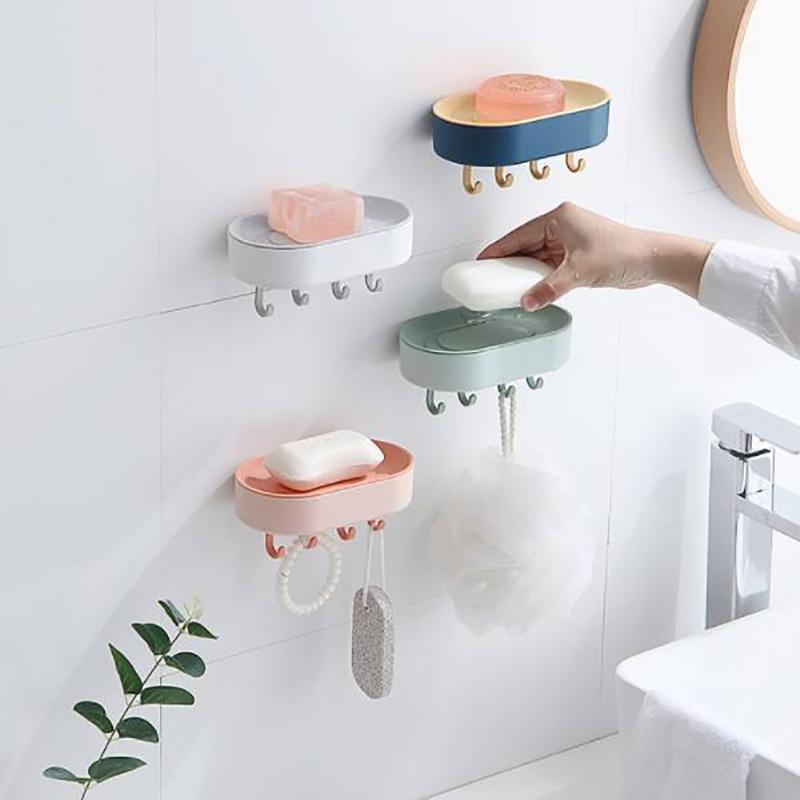 Punching-free Bathroom Soap Box Drain Hanging Soap Box Soap Storage Rack Bathroom Multifunctional Rack With Hook
