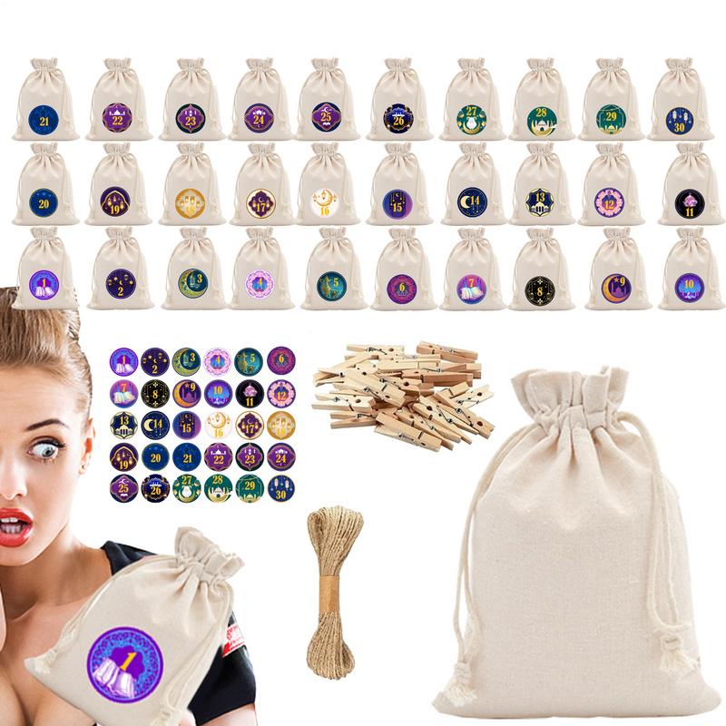 

Eid Drawstring Bag 30X Countdown Calendar Bags Holiday Decorations Candy Treat Bags With Clips Goodie Pouches For Gathering United States