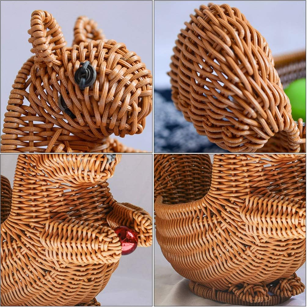 EXCEART Squirrel Shape Woven Storage Basket with Lid - Handwoven Rattan Storage Basket Organizer Squirrel Shape Woven Wicker Food Fruit Vegetable