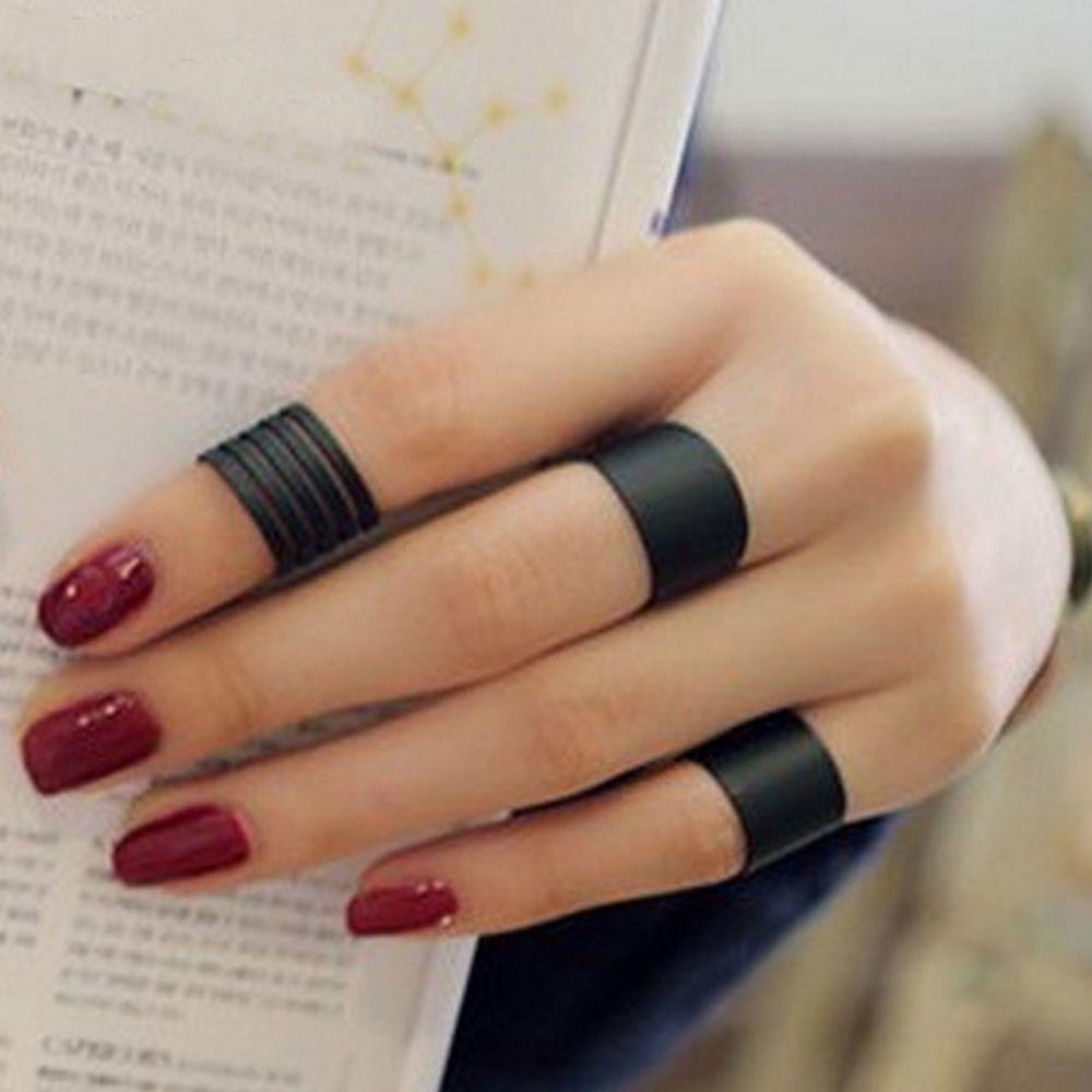 Women Jewelry Stack Open Band Above Ring Set Midi Knuckle Ring Black