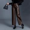 Women's High-Waisted Leather Pants - 2025 Autumn/Winter Loose Straight-Leg Lambskin