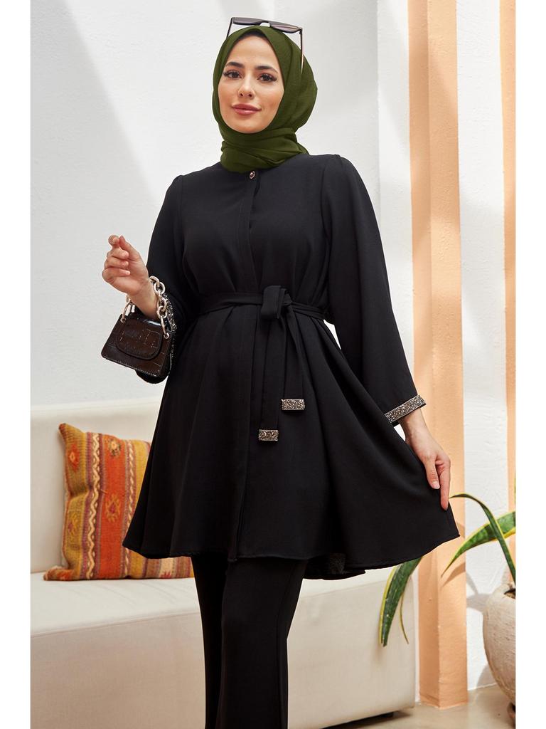 Muslim Women's Fashion 2-Piece Set: Hot Drilling Loose Top & Flared Pants