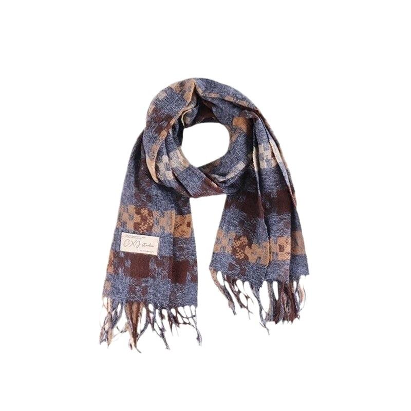 New scarf women's autumn and winter atmosphere plaid fringed warm scarf men's couple thickened long scarf Korean version versatile