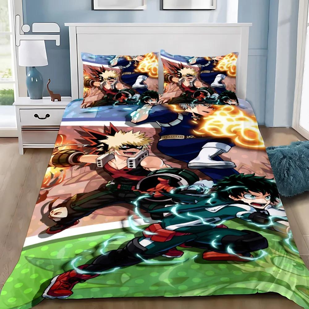 3D Print Cartoon My Hero Academia Bedding Set Soft Comforter Cover With 1/2pcs Pillow Shams For Kids Adults Microfiber