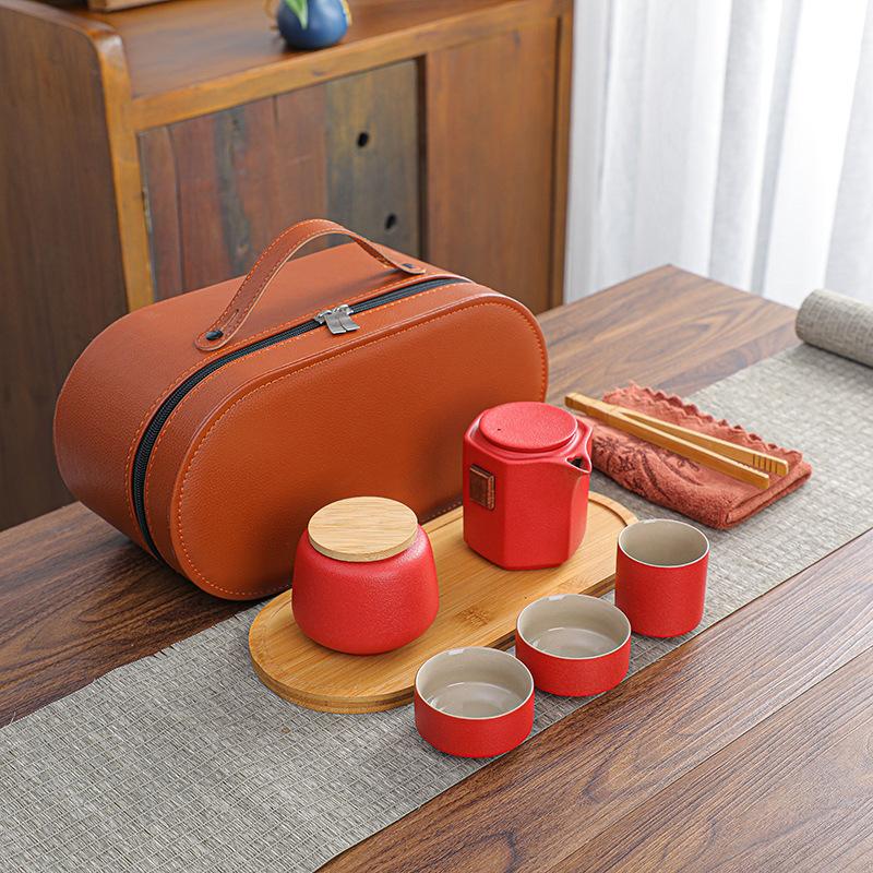 Outdoor Travel Tea Set, One Pot, Three Cups of Tea Tray, Tea Can Set, Household Express Cup, Holiday Commemorative Gift