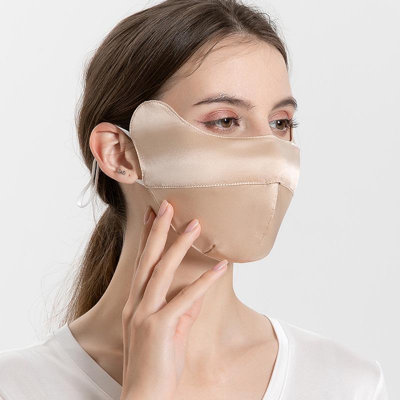 Women's Comfortable 100% Mulberry Silk Sun Protection Face Mask Summer UV Protection Breathable Face Cover Eye Corner Protection