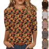 Women's Fashion Casual Round Neck 3/4 Sleeve Loose  Printed T-Shirt Ladies Top