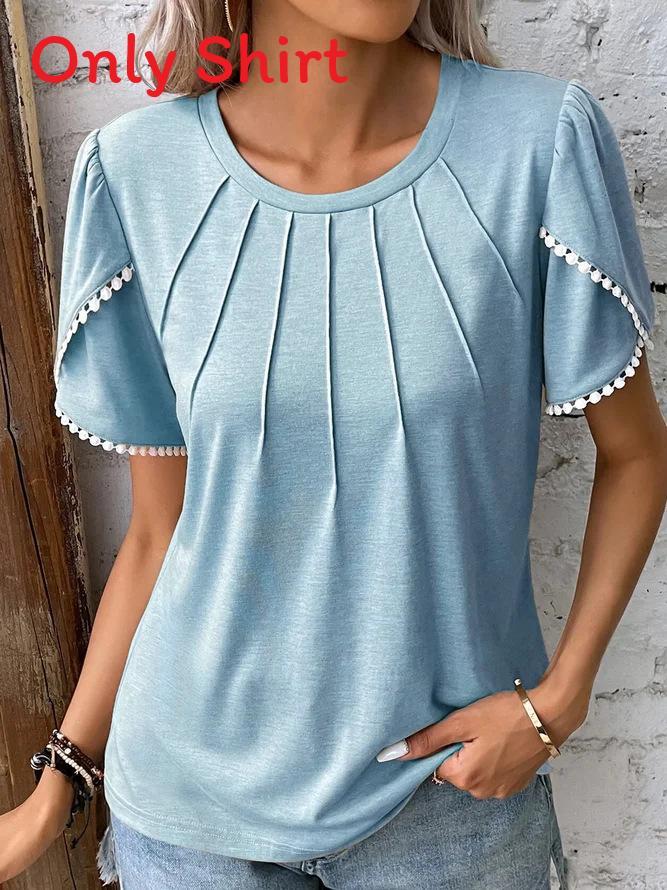 Summer Women T Shirt With Lace Sleeve For Casual Wear