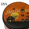 Small Metal Trinket Case Halloween Round Tin Box, Candy Cookie Storage Container with Pumpkin Witch Themed Gift Box Print, Spooky Party Favor Reusable