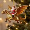 Christmas Door Window Decor Santa Claus Dragon Rider Ornament, 2D Acrylic Red Unique Xmas Ornament for Home with Flying Tree Hanging Decorations