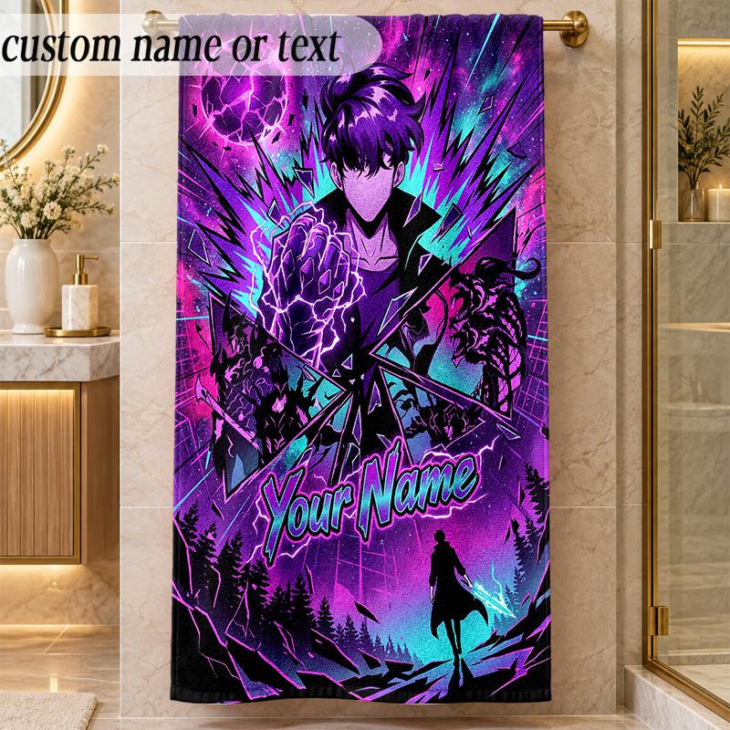 Beach TowelSolo Leveling Custom Name Text Personalized Soft Towel for Beach Pool Indoor Home Decor Gift