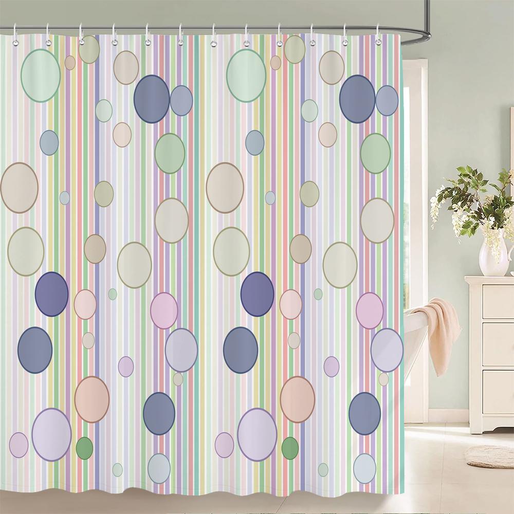 1 Pcs Bathroom Shower Curtain Modern Art Simple Circle Printed Polyester Fabric Shower Curtain with Hooks Decoration Curtain
