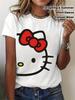 Sanrio Cartoon Printed Tshirt Half Hello Kitty Head Casual Short Sleeved Round Neck Top Womens Cotton Short Sleeved Shirt