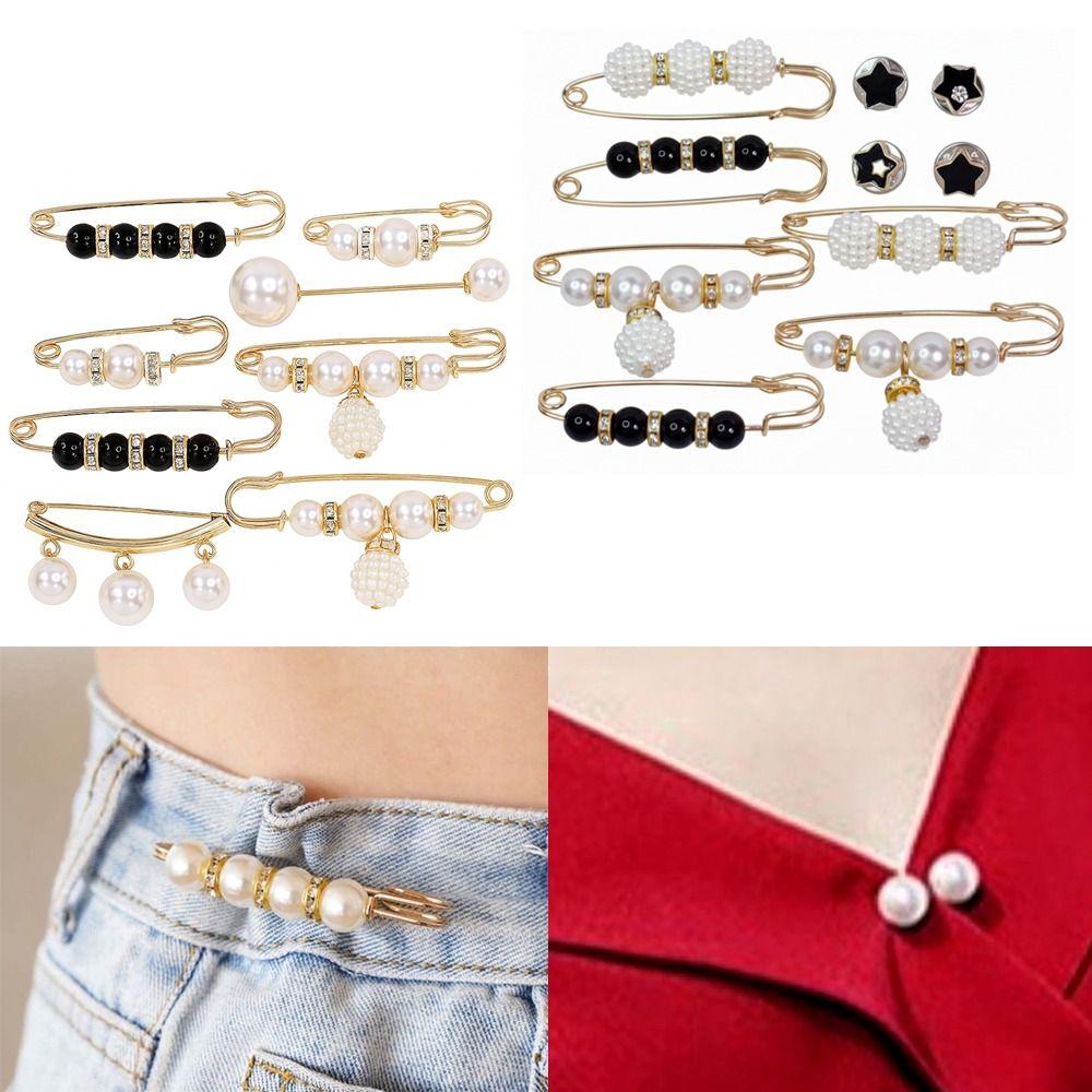 Leak Proof Metal Brooch Imitation Pearl Fixing Buckle Useful Waist Buckle  DIY Accessories