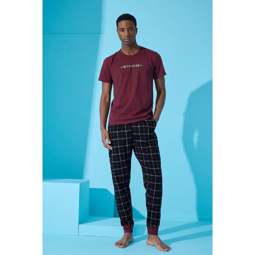 Kurzärmliges Herren-Pyjama-Set mit Dogg-Print in Schwarz