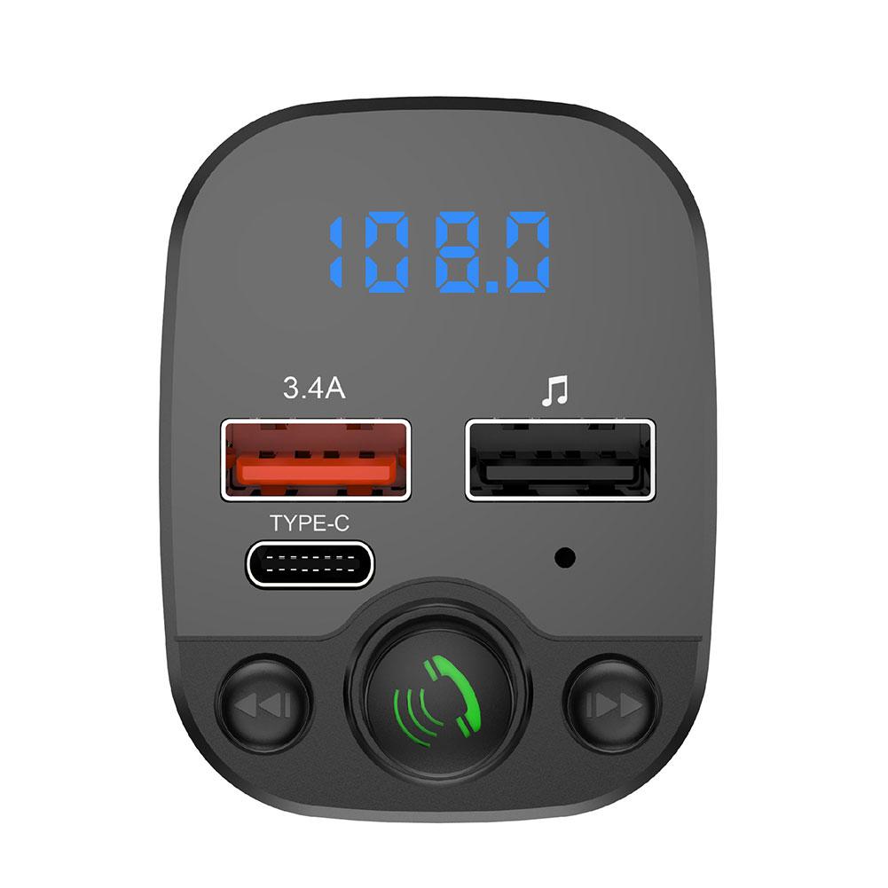Bluetooth 5.0 Car FM Transmitter PD Type-C Dual USB Atmosphere MP3 Player Type-C Hands-free PD QC3.0