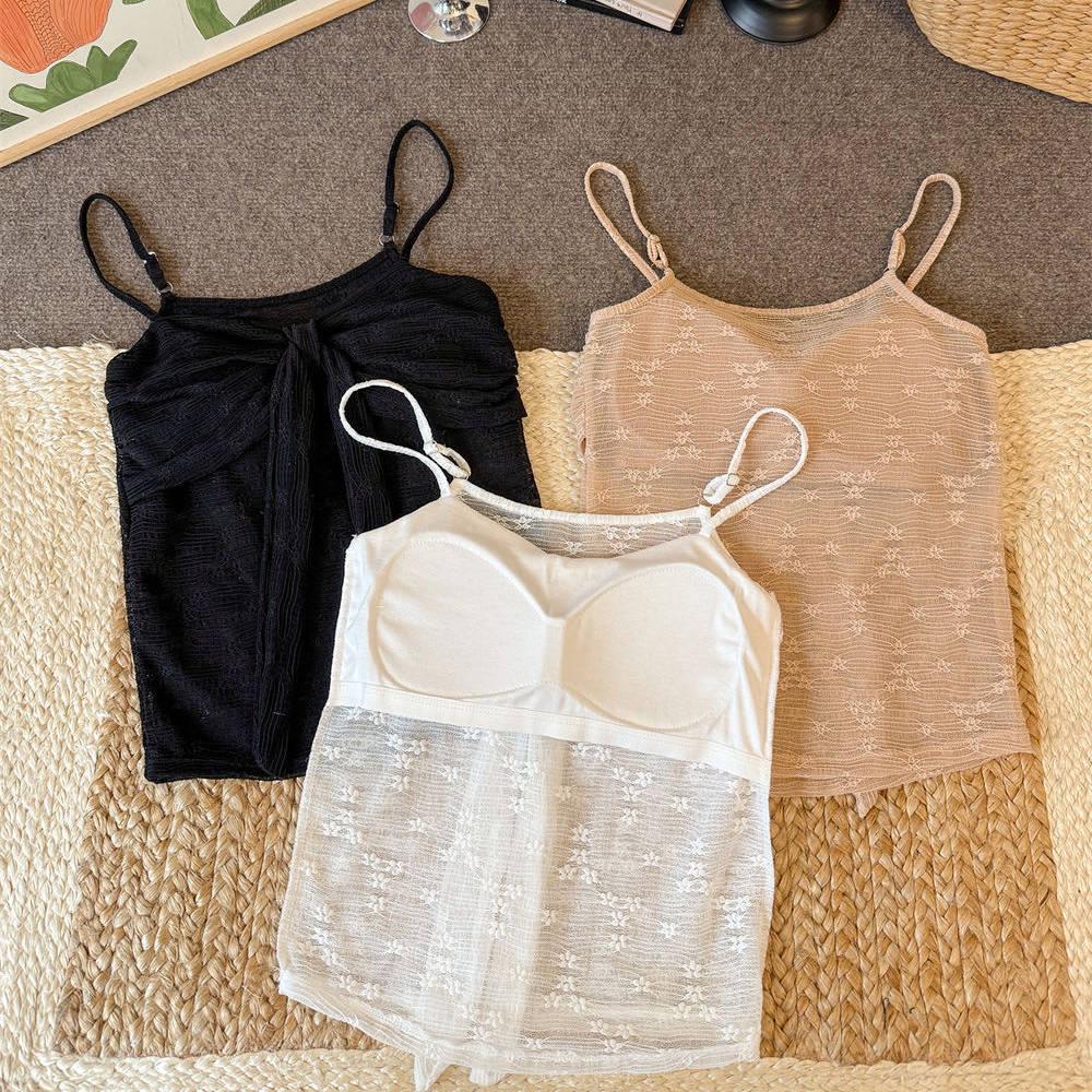 Pure Desire Lace Camisole: Lightweight, Breathable Summer Top with Chest Pads for Inner or Outer Wear.