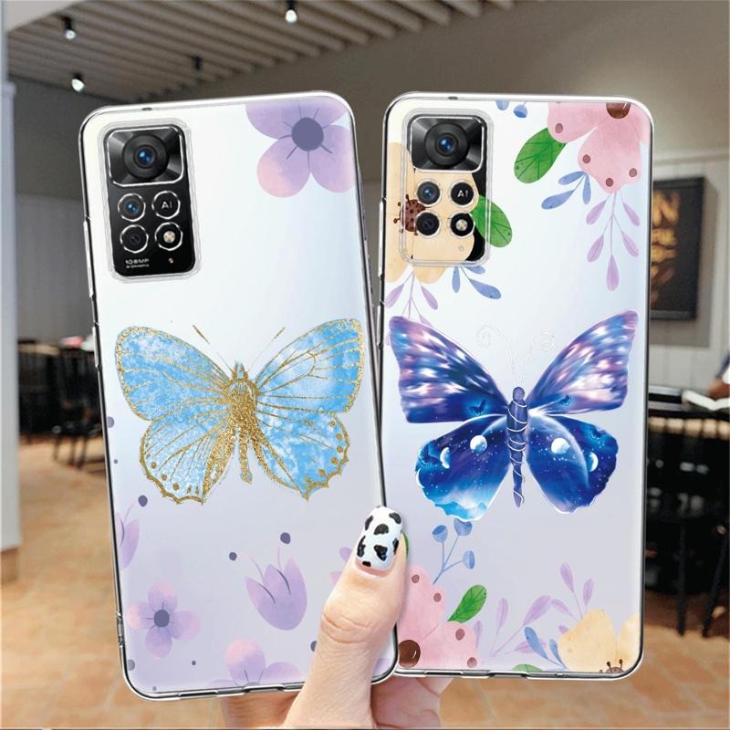 Flower Butterfly Clear Phone Case For Xiaomi Redmi Note 12 7 8 9 8t 11t 8 10 Pro 9s 10s 11 11s For Mi 9a 9 9c 9t 10 10c K40