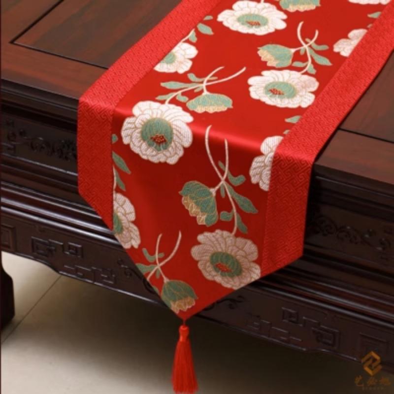Steagul de masă din brocart țesut în stil chinezesc nou. Steagul de masă modern, simplu, masă rurală, masă de ceai față de masă