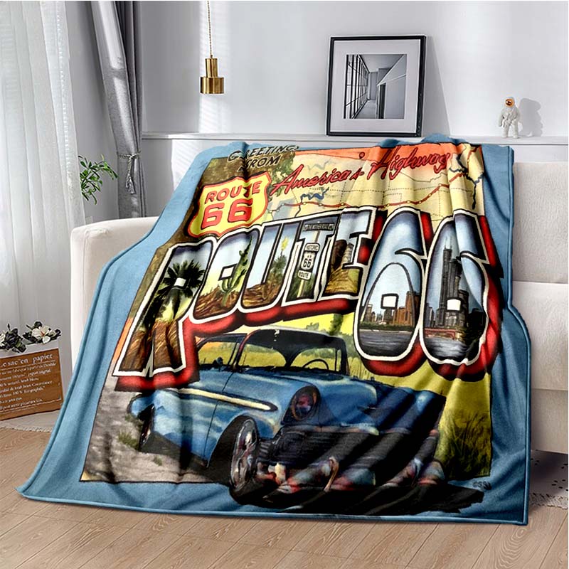 HD Vintage Route 66 Americká Historická Mateřská Silnice Tištěnádeka Domácí Extra Velká Měkká Potah na Rozkládací Pohovku Cestovnídeka Dárek