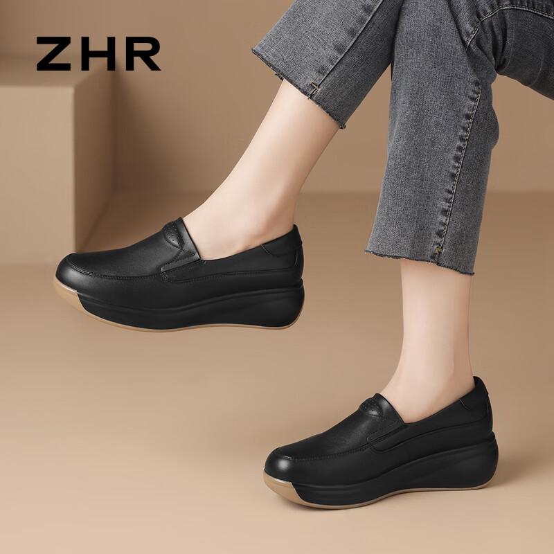 ZHR Women s Genuine Leather Platform Loafers 36 чёрный