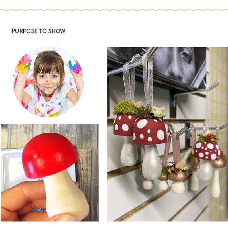 10PCS Unfinished Wooden Mushroom Natural Mini Wood Mushrooms for Arts and Crafts Projects Decoration, DIY Paint Color