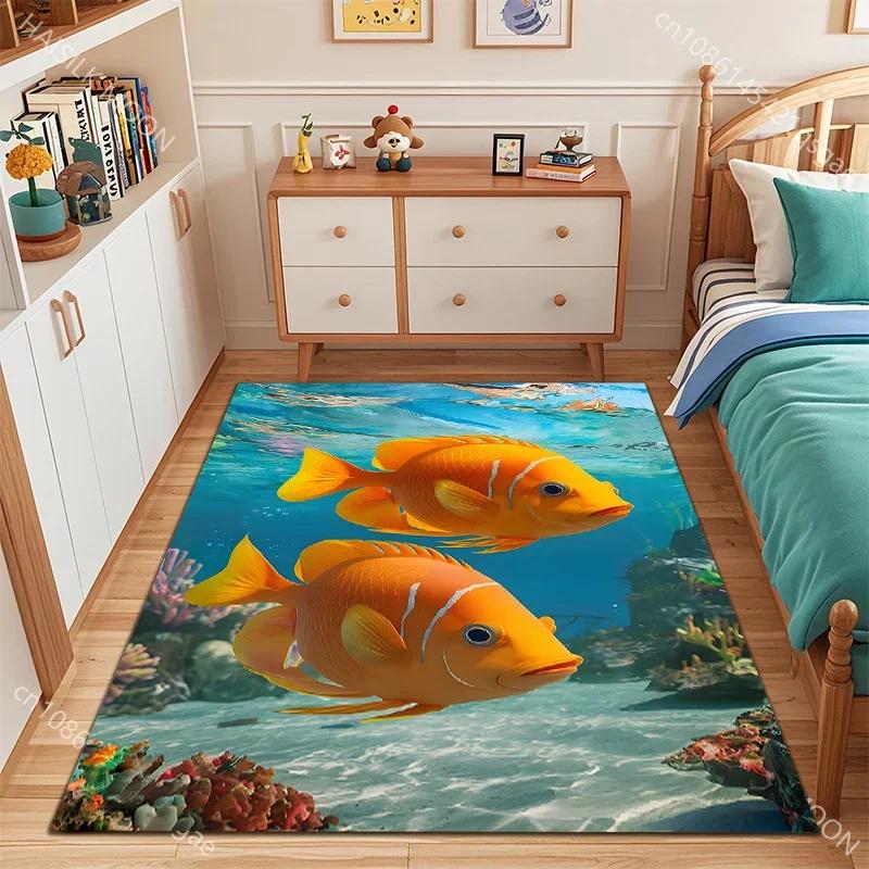 Sea Fish Pattern Carpet for Living Room Bedroom Bedside Floor Mat Cloakroom Game Mat Area Rug