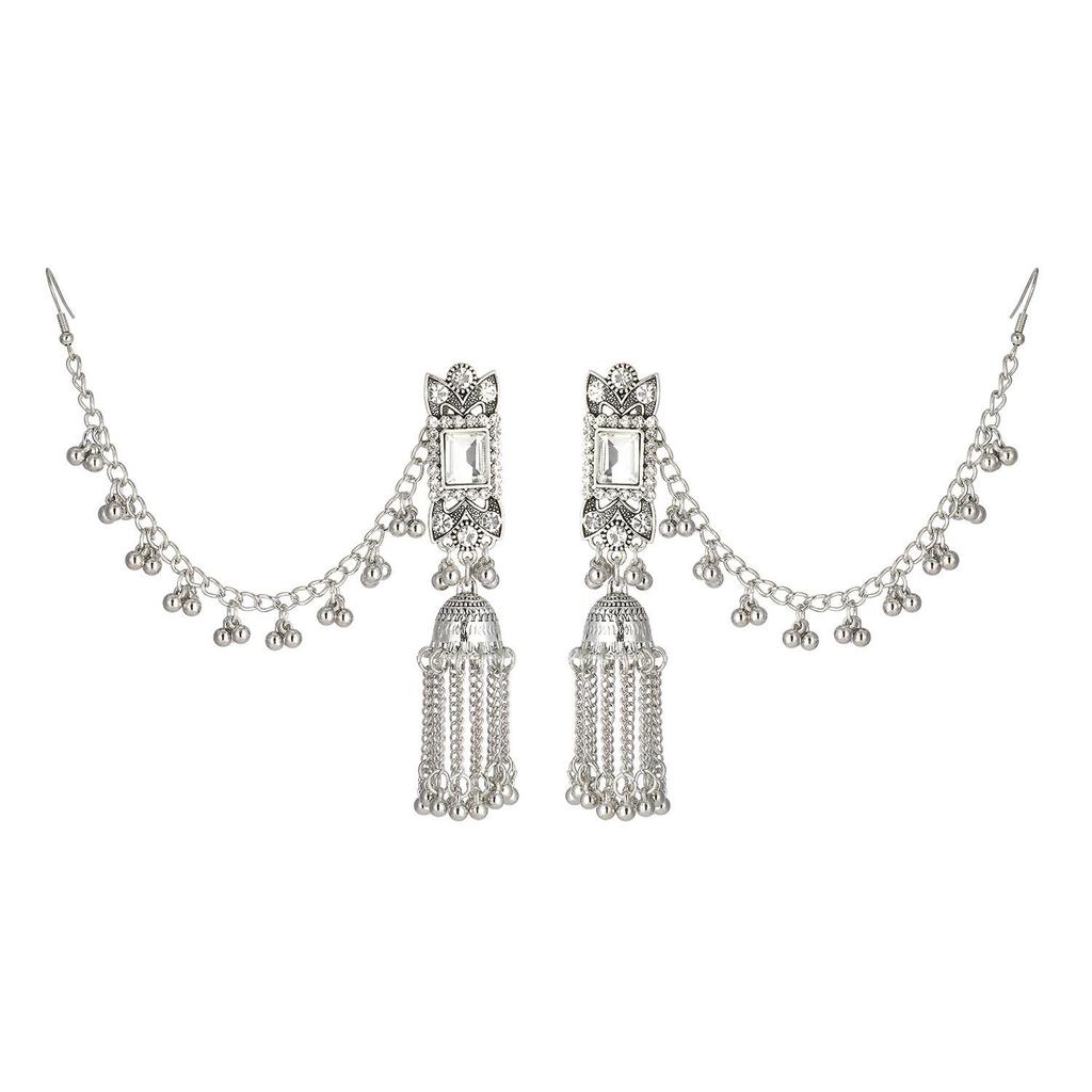 Elegant Rhinestone-Inlaid Ethnic Tassel Earrings