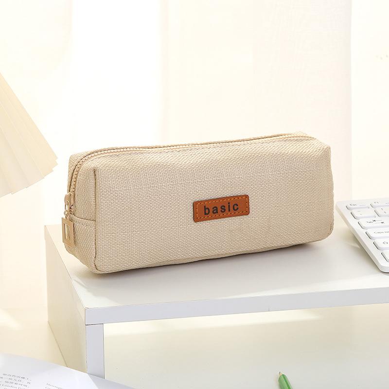 

Cotton and Linen Single-layer Large Capacity Solid Color Pencil Case, Stationery Bag for Middle and High School Students бежевий