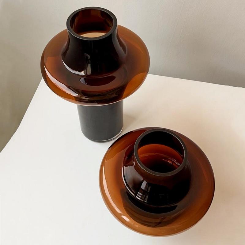 Glass Vase Geometric Arc Shape Transparent Coffee Colored Vase Flower Arrangement Terrarium Home Decoration Accessories