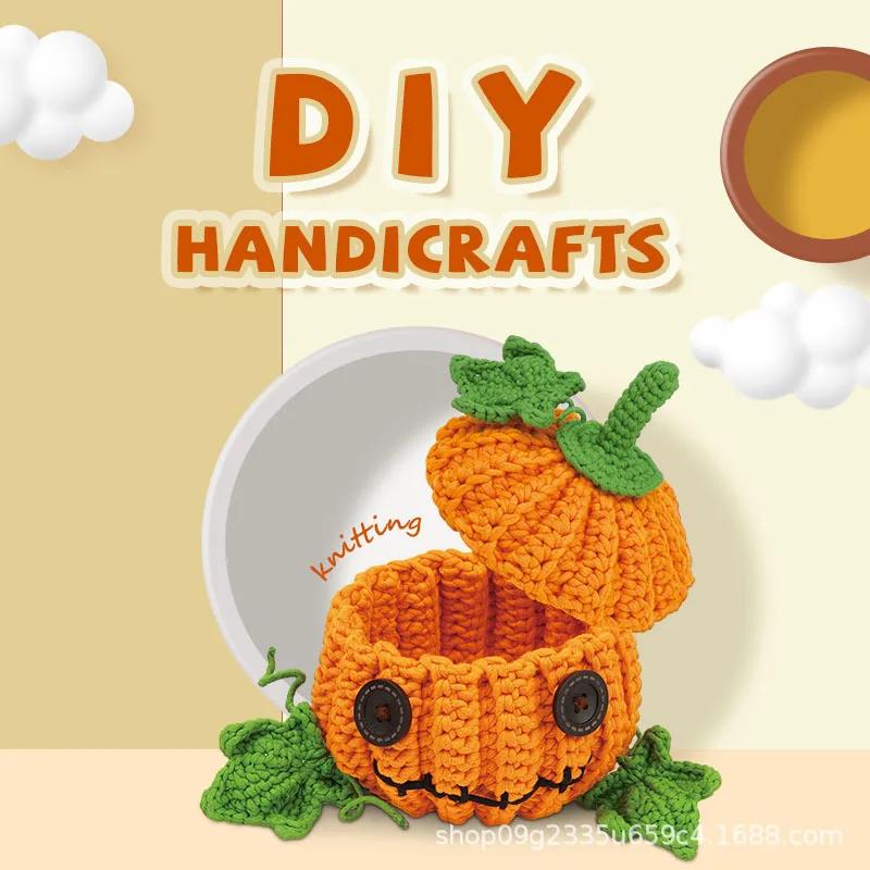 Crochet Animal Tool Kit with Hand Woven Needles Crochet Hook Material Bag Pumpkin Jar Worsted Handmade Decorative Gifts