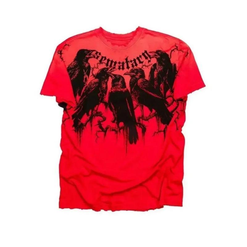 Summer Men's Breathable Round Neck T-shirt Y2K Retro Clothing Punk Hip Hop Pattern Printed Outdoor Fashion Top