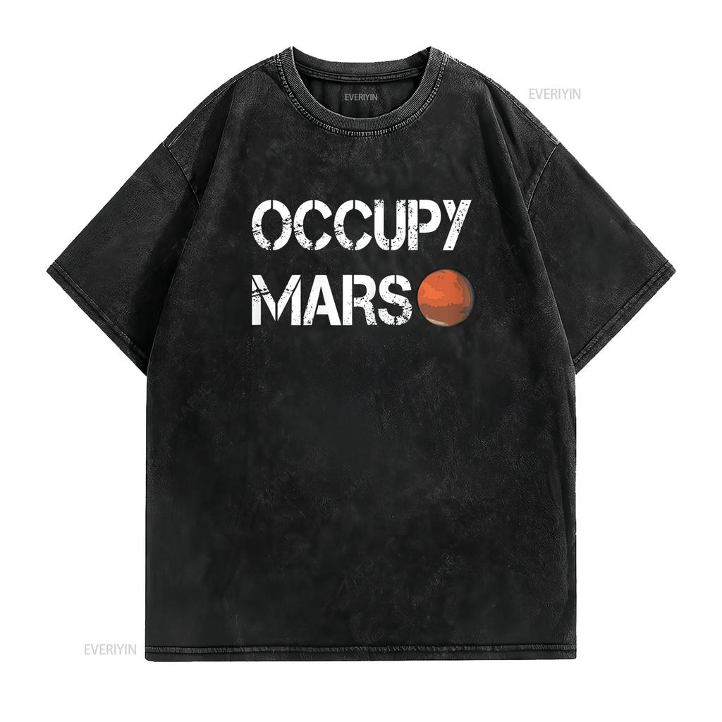 The Explorer Occupy Mars Space T Shirt vintage Washed Soft streetwear Versatile Slightly graphic Unisex homme Stylish