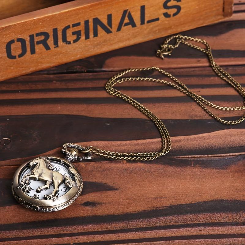 Vintage Hollow Horse Cute Animal Pocket Watch  Ancient Copper Color Necklace Gift Pocket Watch