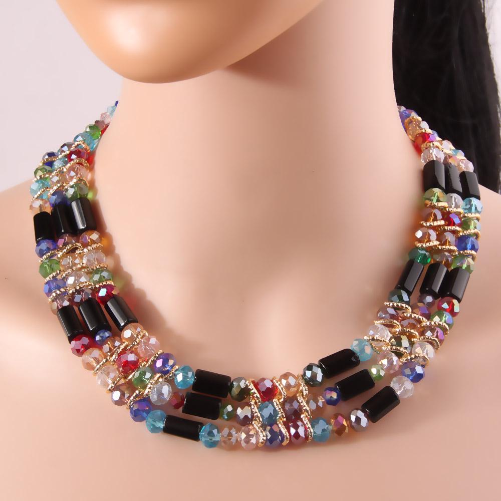 Fashion Colorful Artificial Crystal Collar Necklace Jewelry Geometric Beads Handmade Multilayer Collar Necklaces Jewelry Gift