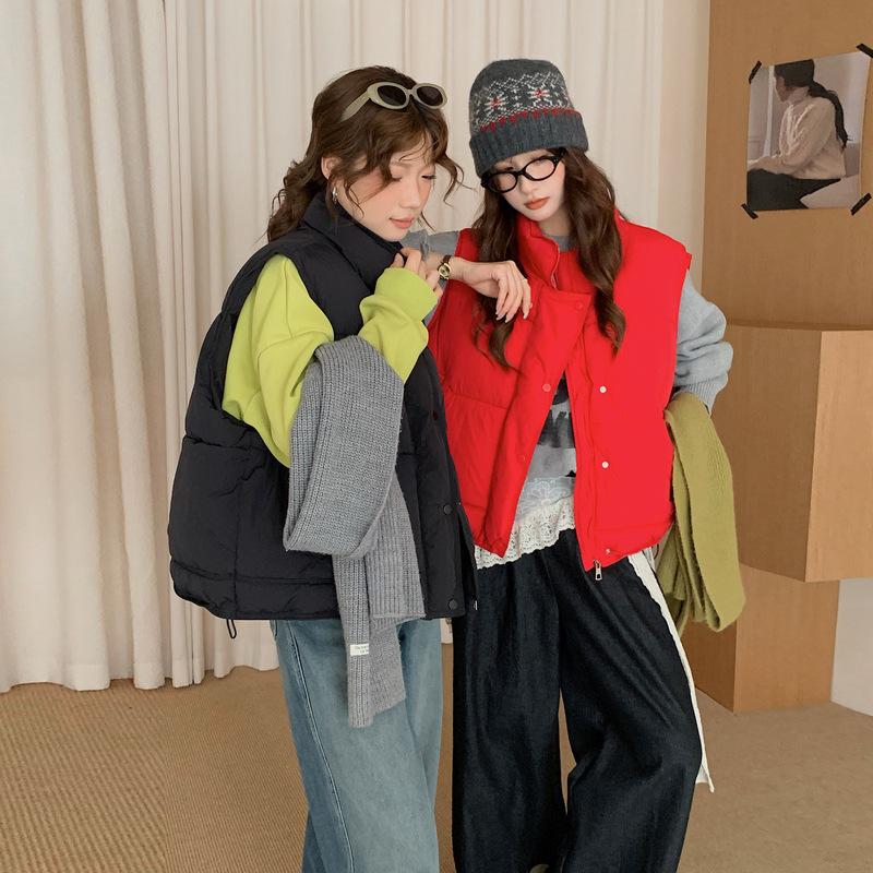 Small large size candy color down cotton jacket vest women's new stand-up collar thickened loose short vest jacket