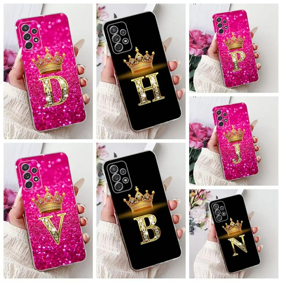 For Samsung A53 Clear Case Luxury A-Z Letters Fashion Crown 2D Painted Soft Funda For Samsung Galaxy A53 Phone Casing SM-A536B