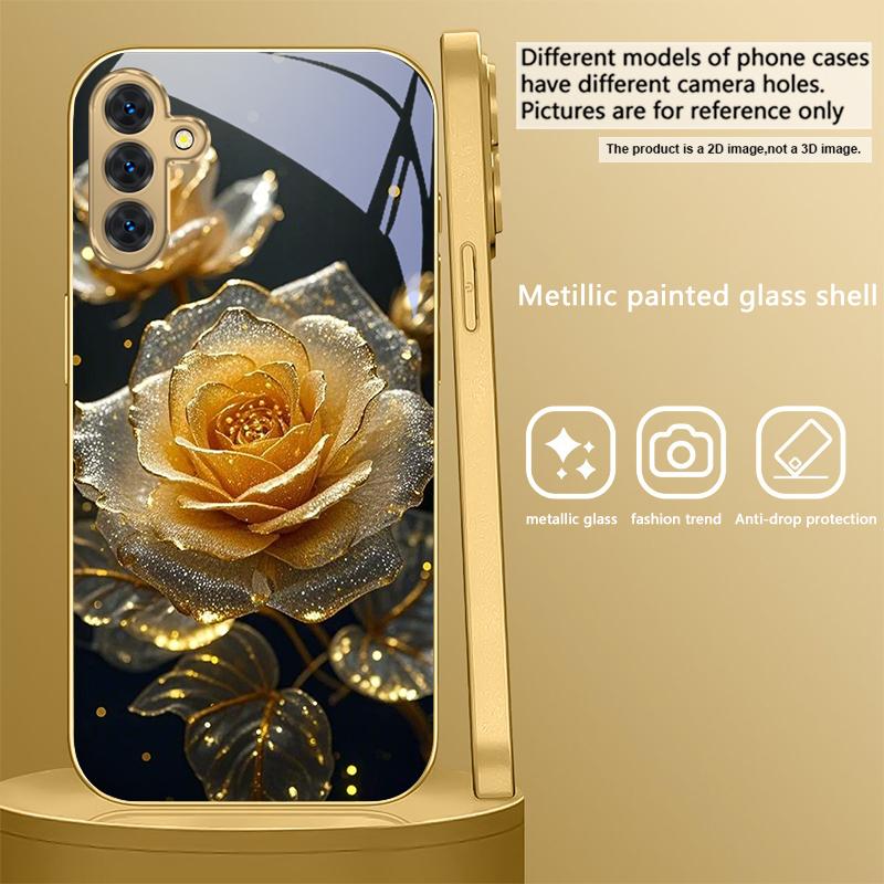 

Элегантная золотая роза Для Samsung Galaxy S26 S20 FE S21 S22 S23 Plus S24 Ultra S25Ultra S21+ S22Plus Золотой стеклянный чехол для телефона Galaxy S8