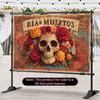 2D flat banner, 1 Mexican Day of the Dead background banner - vibrant flower and skull design