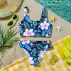 Girls Two Piece Swimsuit Set Hawaiian Print Tankini Top and High Waist Bottom Summer Beach Swimwear for Kids