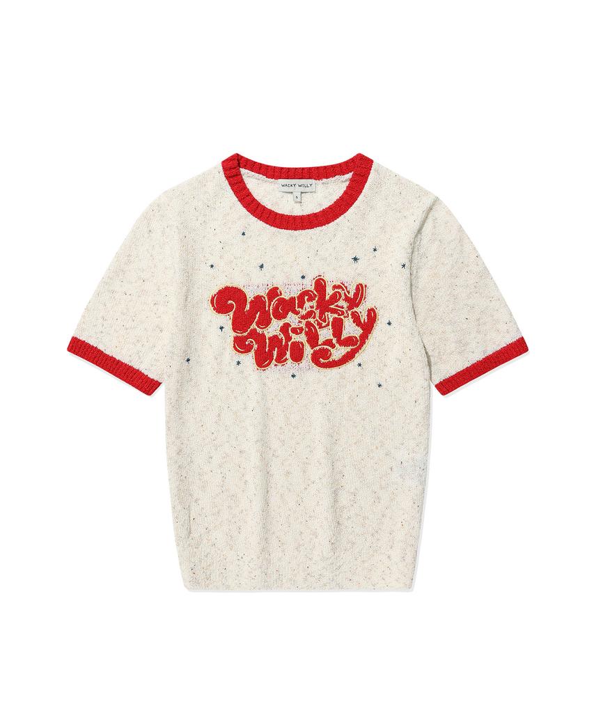 WACKY WILLY Women'S Typographic Short Sleeve Knit Cream